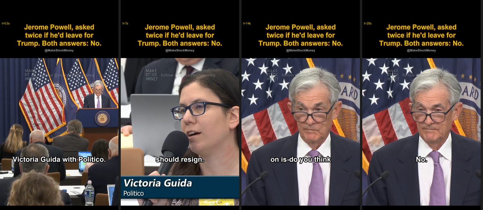 Four frames from the Powell clip